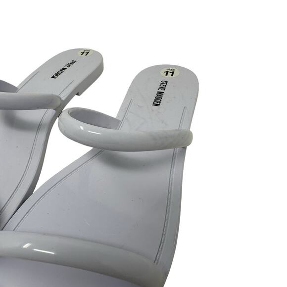 Steve Madden White Pike Double Strap Slip On Slides Flat Sandals size 11 - Picture 3 of 9